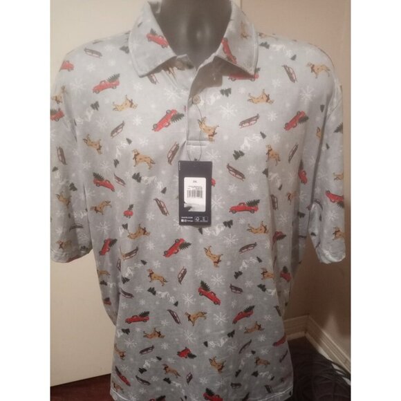 New Chaps Men's 2XL Gray Everyday Performance Stretch Polo Shirt Holiday Print - Picture 1 of 13